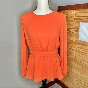 New York & Company Orange Chiffon Long Sleeve Tie Back Top Blouse Small
